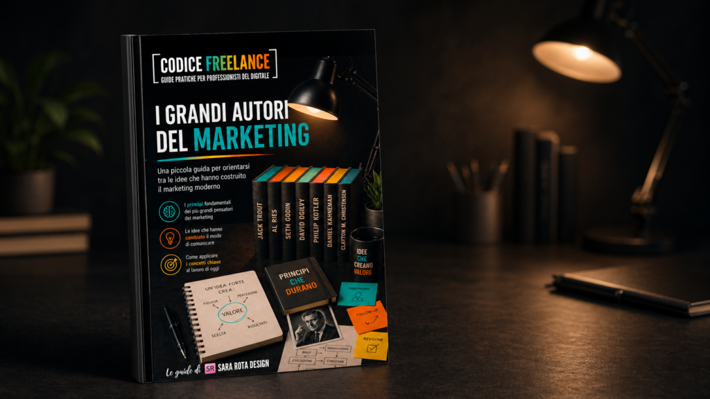 Copertina dell'articolo sui grandi autori del marketing con guida Codice Freelance